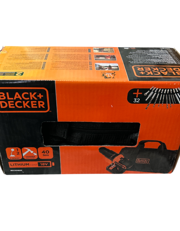 Trapano/Avvitatore a percussione 18V Litio in borsa multiuso con Set 32pz Black & Decker